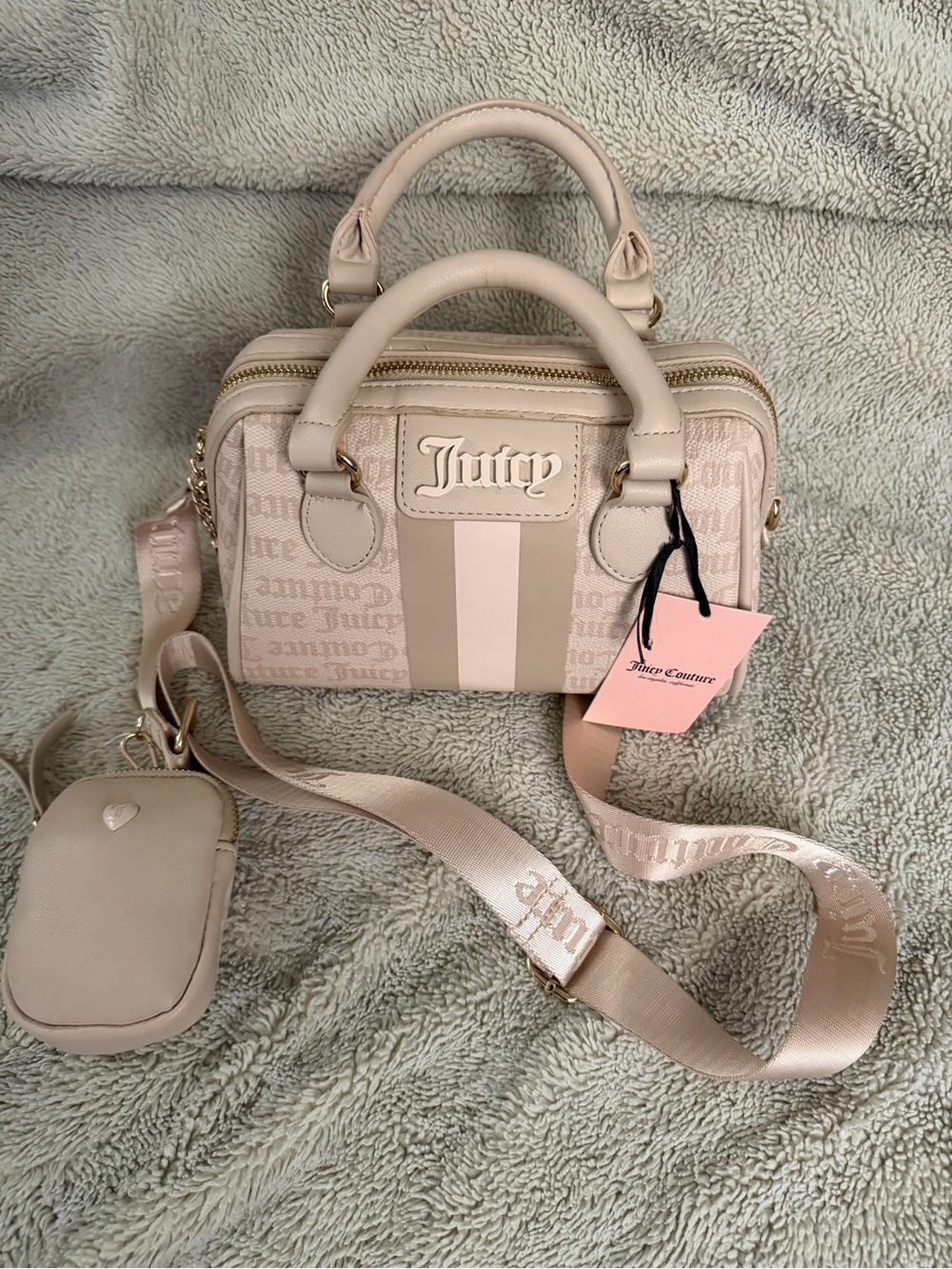 Juicy Couture Cream & Light Pink Striped Crossbody Satchel